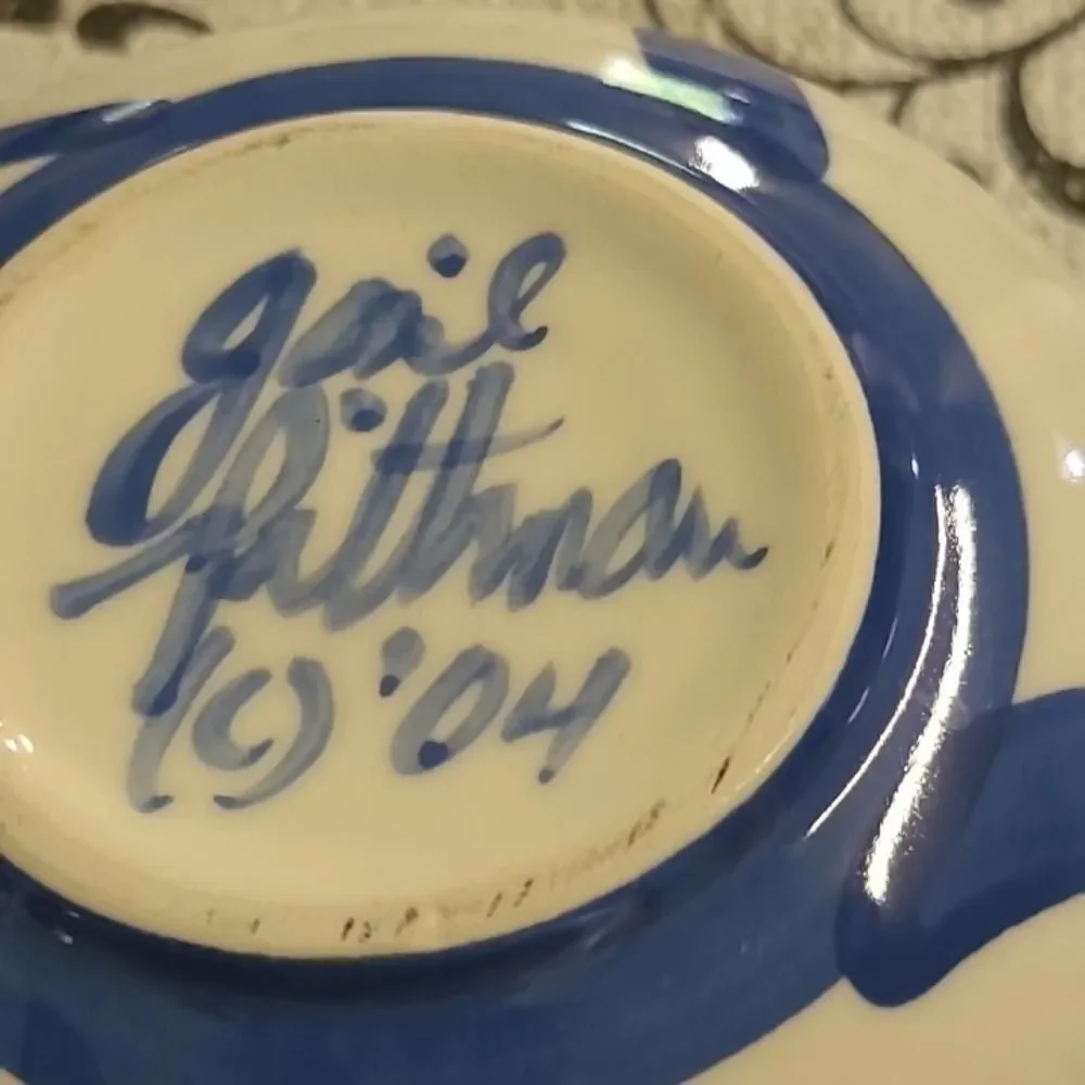 Gail Pittman Blue Ceramic Bowl with Swirl Design